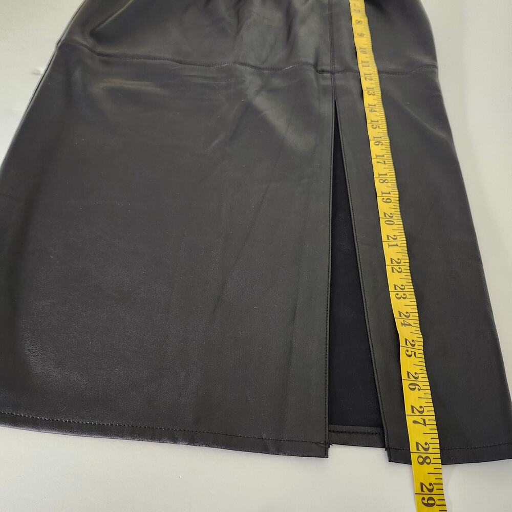 Reserved Black Faux Leather Pencil Midi Skirt with Ruched Feature US Size 4 - Picture 9 of 10